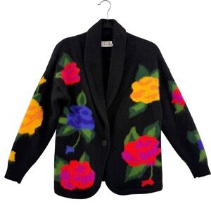 Rafaella Vintage Cardigan Sweater Medium Flower Artsy‎ Garden Girl Multi Color